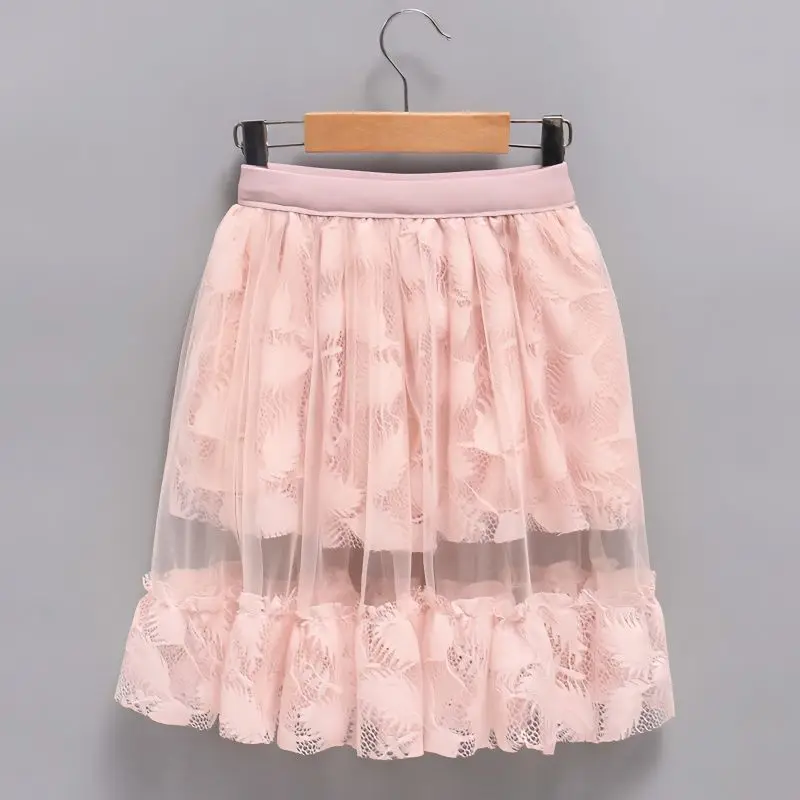 2025 Summer Children's Irregular Ruffled Lace Skirt Mid Length Parent Child Tiered Lace Dress​