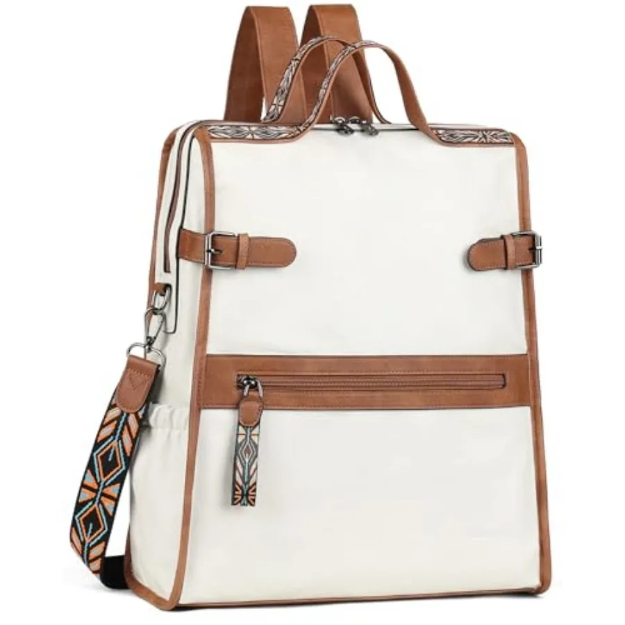 

FADEON Leather Laptop Backpack for Women, Designer Ladies Work Travel Computer Backpack with Laptop Compartment Purse White