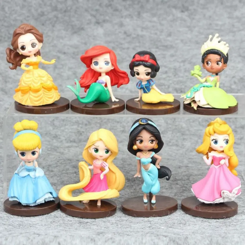 8/9Pcs Disney Kawaii Q Snow White Princess Action Figure Ariel Belle Rapunzel Mermaid Toys Models Girls gift