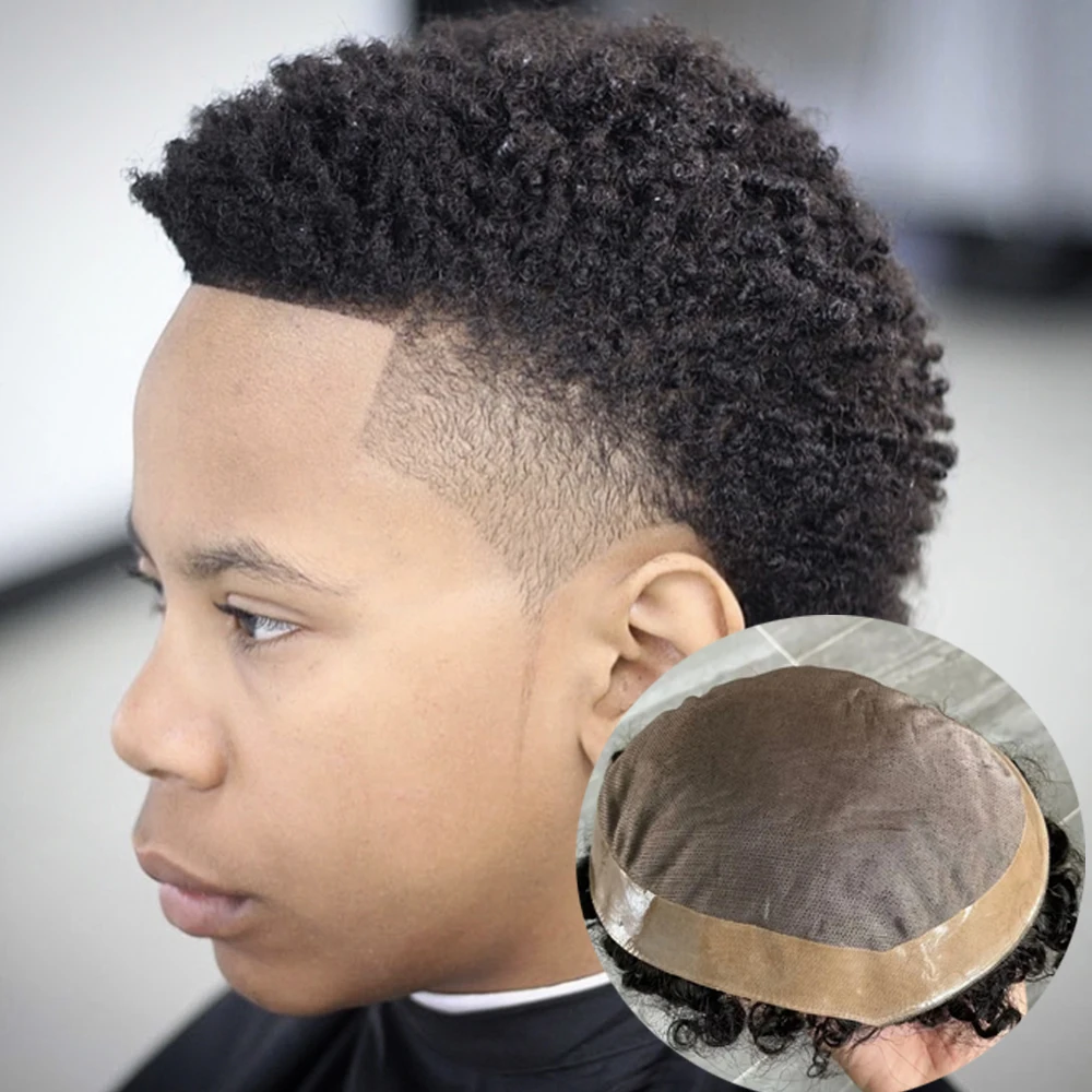 Tupé Afro 360 ondulado para hombre, cabello humano 100% indio, transpirable, sistema de reemplazo de Base Mono, Unidad de cabello para hombre negro, 8mm, 10mm