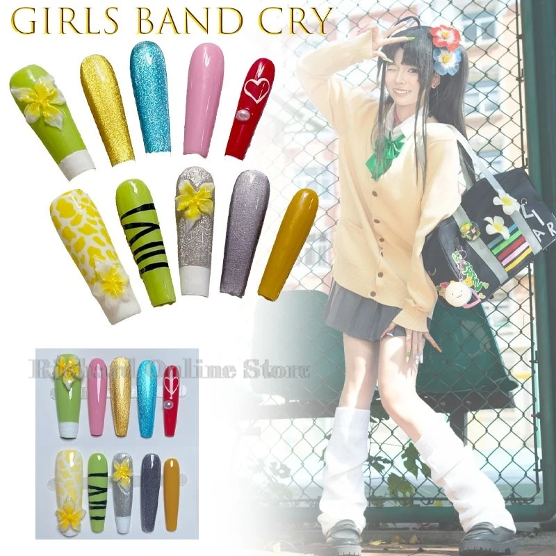 

Girls Band Cry Anon Subaru Showa Gal Cat Eye Press On Nails Cosplay Accessory Anime Music Band Gradient Color Press On Nail Art