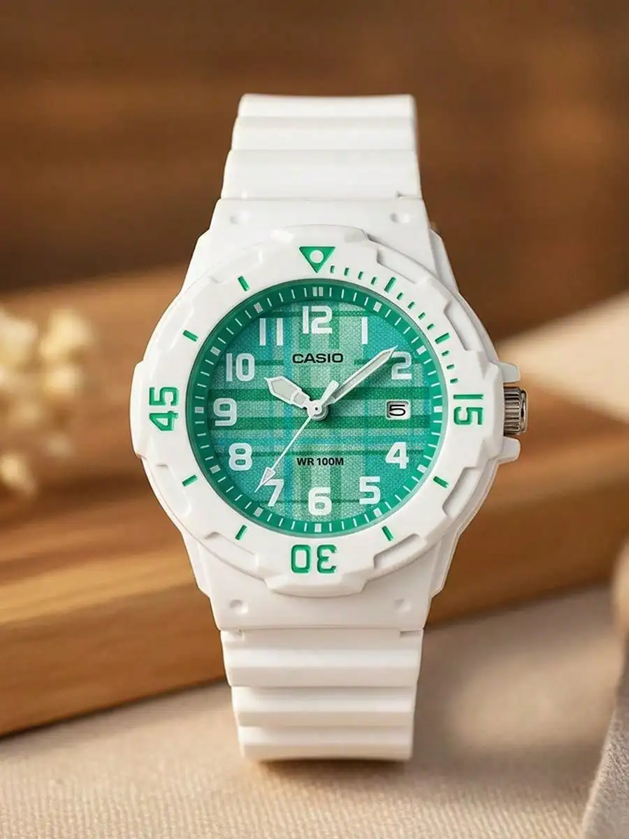 

Часы CASIO унисекс в дайверском стиле, водонепроницаемые, с клетчатым циферблатом, на полимерном ремешке, зеленые или розовые, для повседневной носки, пляжа, отдыха и плавания