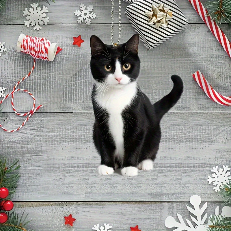 2D Acrylic Plush Black And White Kitty Cat Small Decoration Pendant, Perfect Car & Bag Accessories
