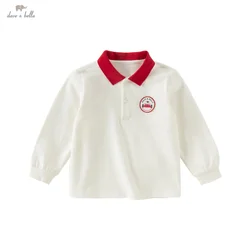 Dave Bella Spring Autumn Boys' Long Sleeve Casual Beige Cotton T-shirt Kids Boy Girl Outdoor Polo Shirt Top DB1250987