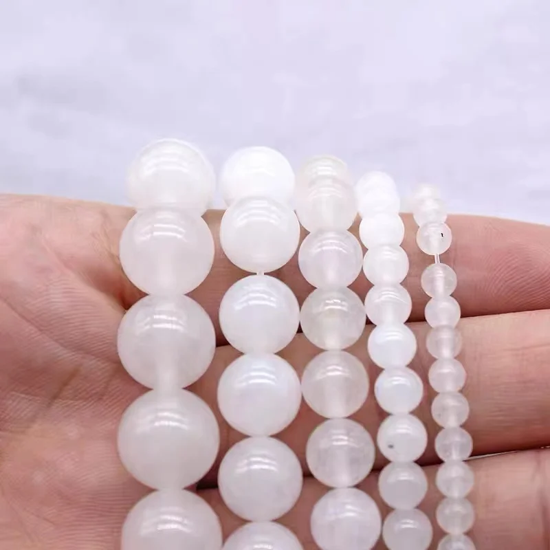 Wholesale Natural White jades Stone A+ Round Loose Beads For Jewelry Making DIY Crystal Bracelet 3/4/ 6/8/10 /12 mm Strand 15\'\'