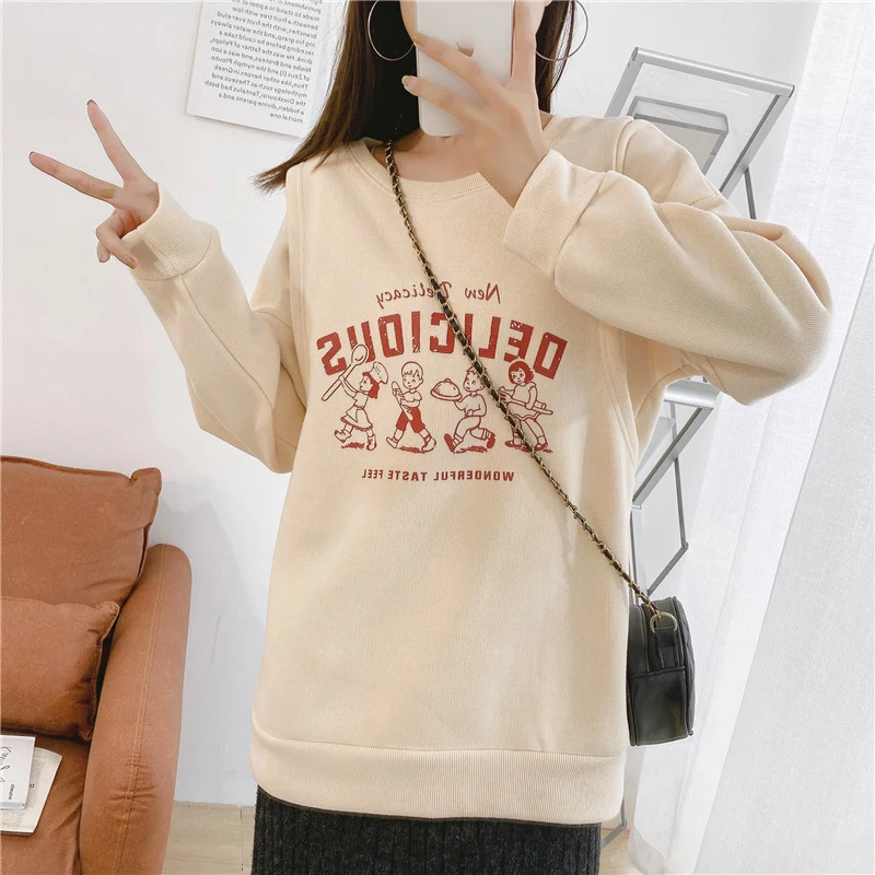 Maternity Spring Autumn Sweatshirt Pullover Left And Right Side Openings Breastfeeding Character Nursing Print Sweaters Clothes