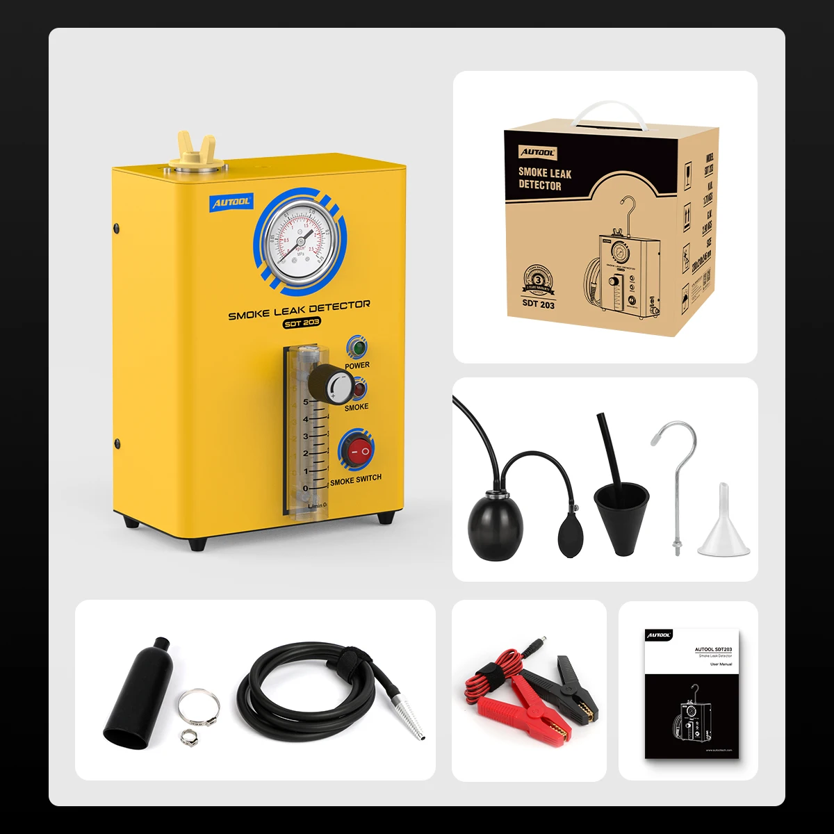 AUTOOL Automotive EVAP Rauchmaschine Lecksucher Rohr-Rauchgenerator Diagnosewerkzeug für Autoreparatur Mit Druckmesser SDT203 – Detail 14