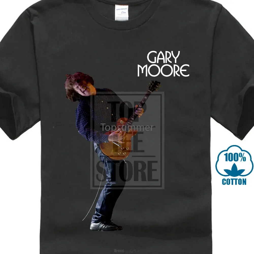 Gary Moore With Guitar Rock & Blues Guitarist Men'S Black T Shirt Size:S To 2Xl