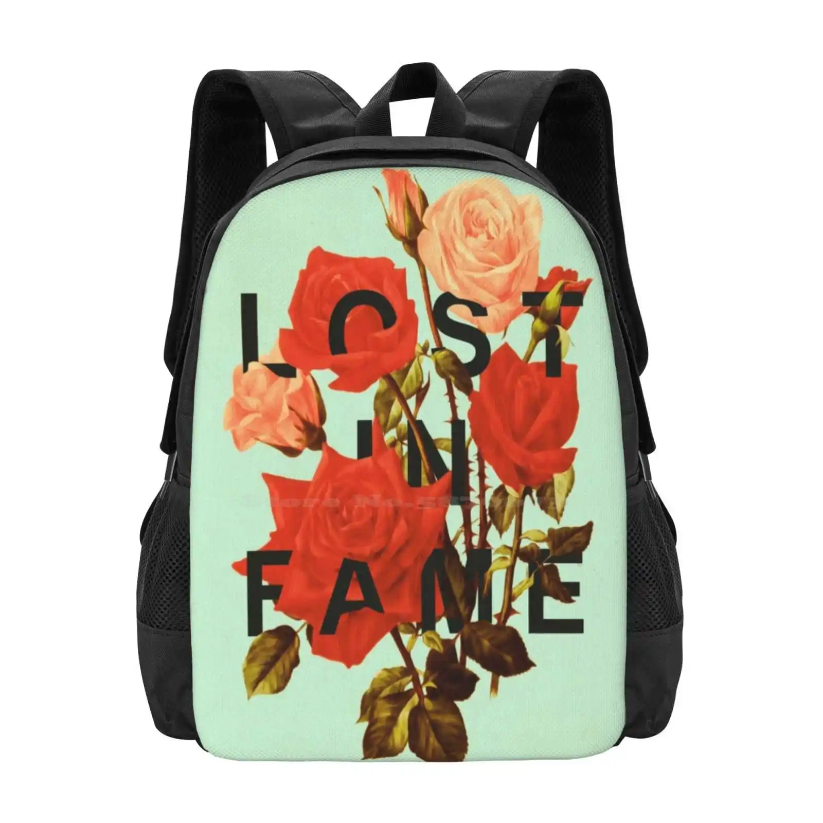 Lost In Fame Hot Sale Schoolbag Backpack Fashion Bags Lost Fame Flowers Roses Type Graphic Red Green Black Pink Retro Vintage