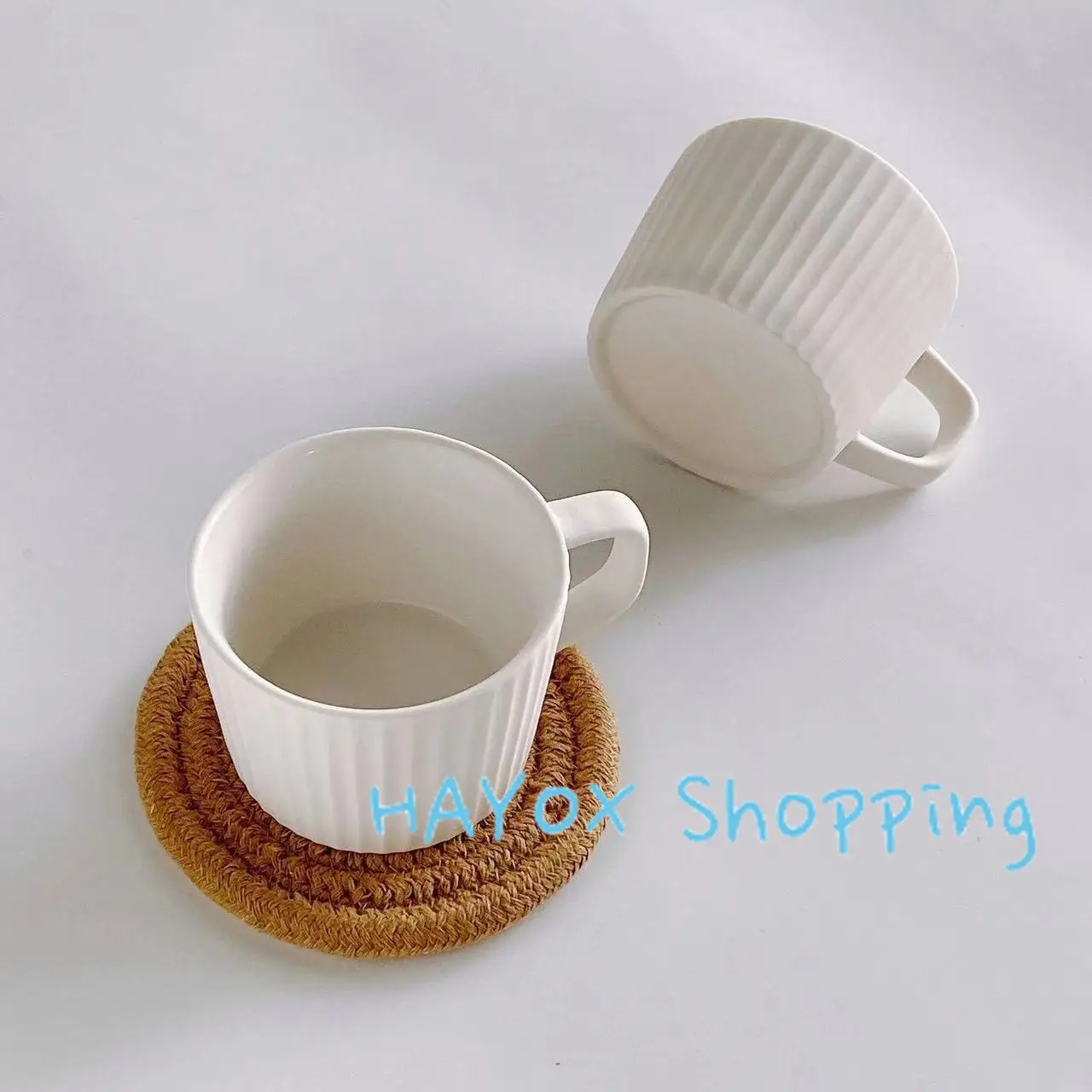 Nordic Striped Design Ceramic Mug, 3D Matte Frosted Household Water Cup, Oatmeal Breakfast Milk Cups, High Aesthetic Coffee Mugs