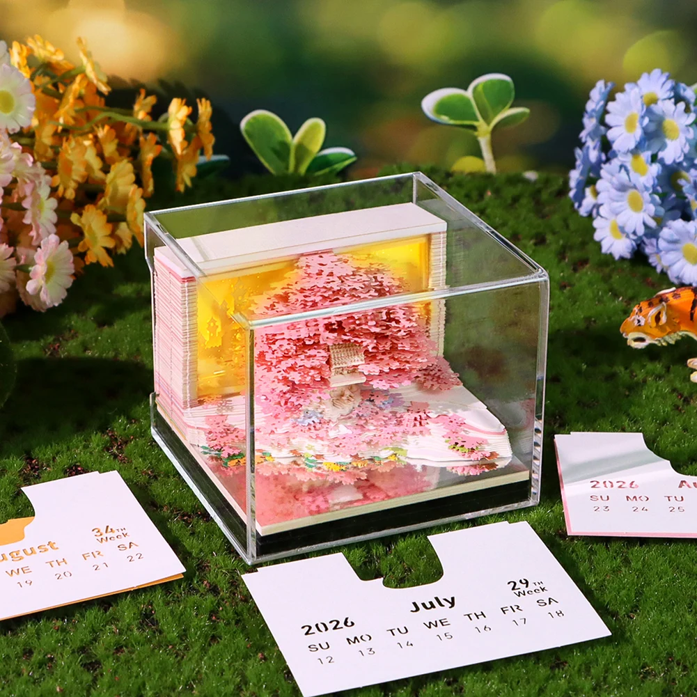 ปฏิทินกระดาษแกะสลักที่ไม่เหมือนใครสำหรับตกแต่งโต๊ะทำงาน พร้อมไฟ LED ศิลปะบันทึกข้อความ กระดาษโน้ต ของขวัญสำหรับนักเรียน