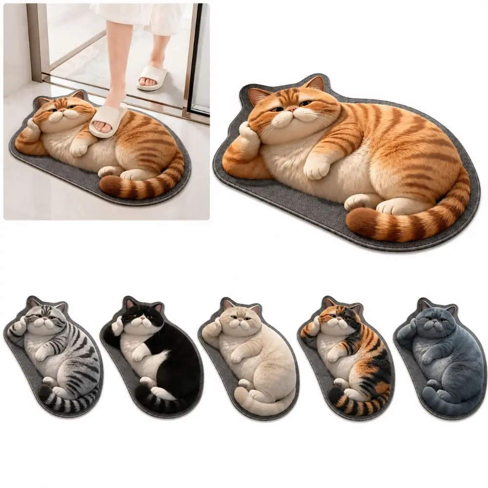 Cute Diatomaceous Earth 3D Cat Floor Mat 40×60CM Realistic Bathroom Carpet Water-absorbing Non-slip Bedroom Door Rug Home Decor