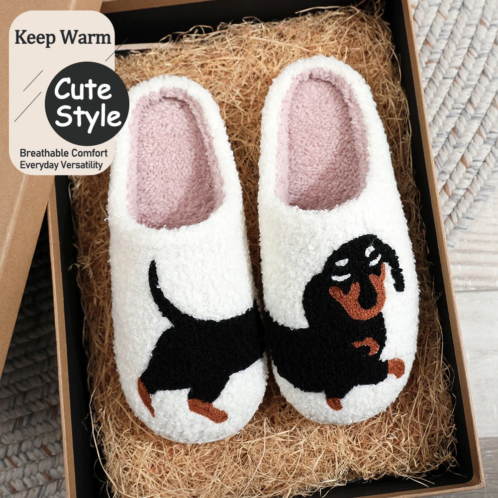 

Fuzzy Dog Slippers Plush Dachshund Slippers Comfortable Warm Slip-on House Shoes Fluffy Home Slippers for Outdoor Indoor Bedroom