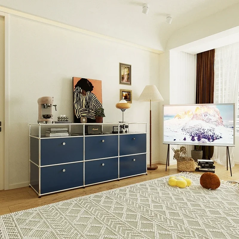 Living Room Sideboard Medieval Cabinets Storage Dining Modern Metal Stainless Steel Frame Wood Customizable Cabinet with Locker