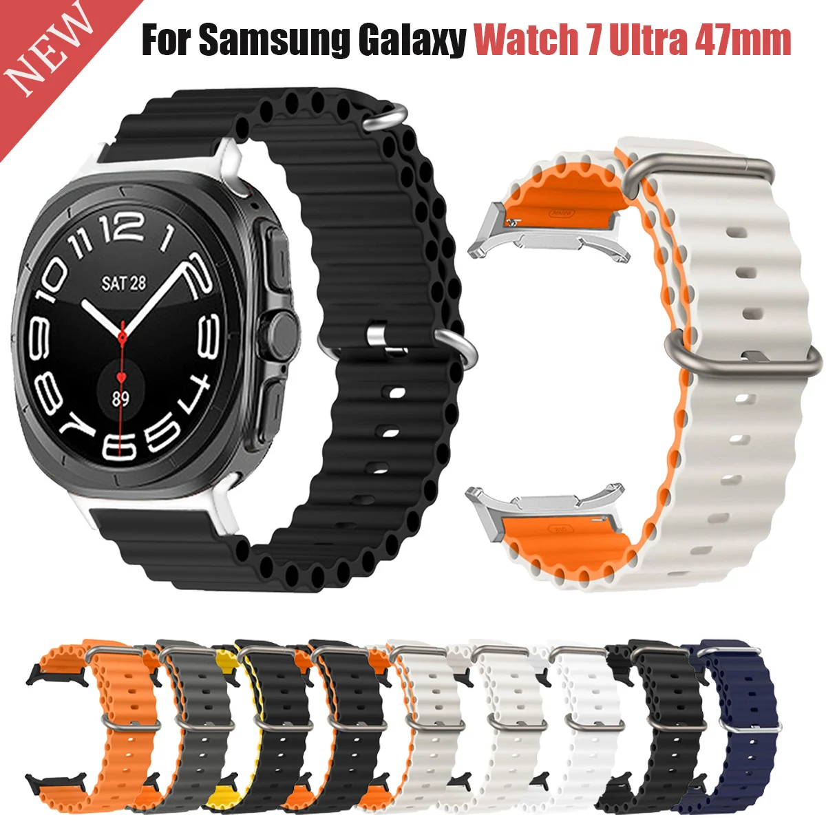 Correa de silicona Ocean para Samsung Galaxy Watch 7 Ultra 47mm sin huecos Correa de extremo curvo para GALAXY ULTRA 47MM pulsera deportiva Correa