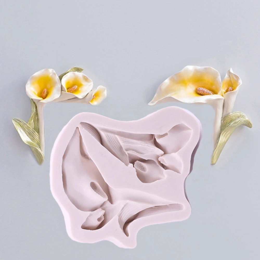 

Calla Lily Silicone Fondant Mold 2-Hole Bouquet Cake Topper Decorating Sugarcraft Icing Chocolate Baking Mould Soap Candle