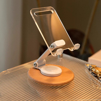 Transparent Phone Stand for Desk Rotating Foldable Tablet Holder Wooden for IPad Storage Watching Video Adjustable Bracket