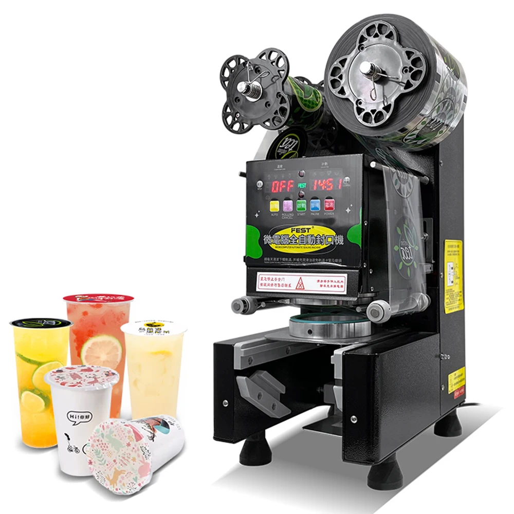 Fully Automatic Bubble Boba Milk Tea Juice Drinks Electric PP Cup Sealer Plastic Cup Sealing Machine