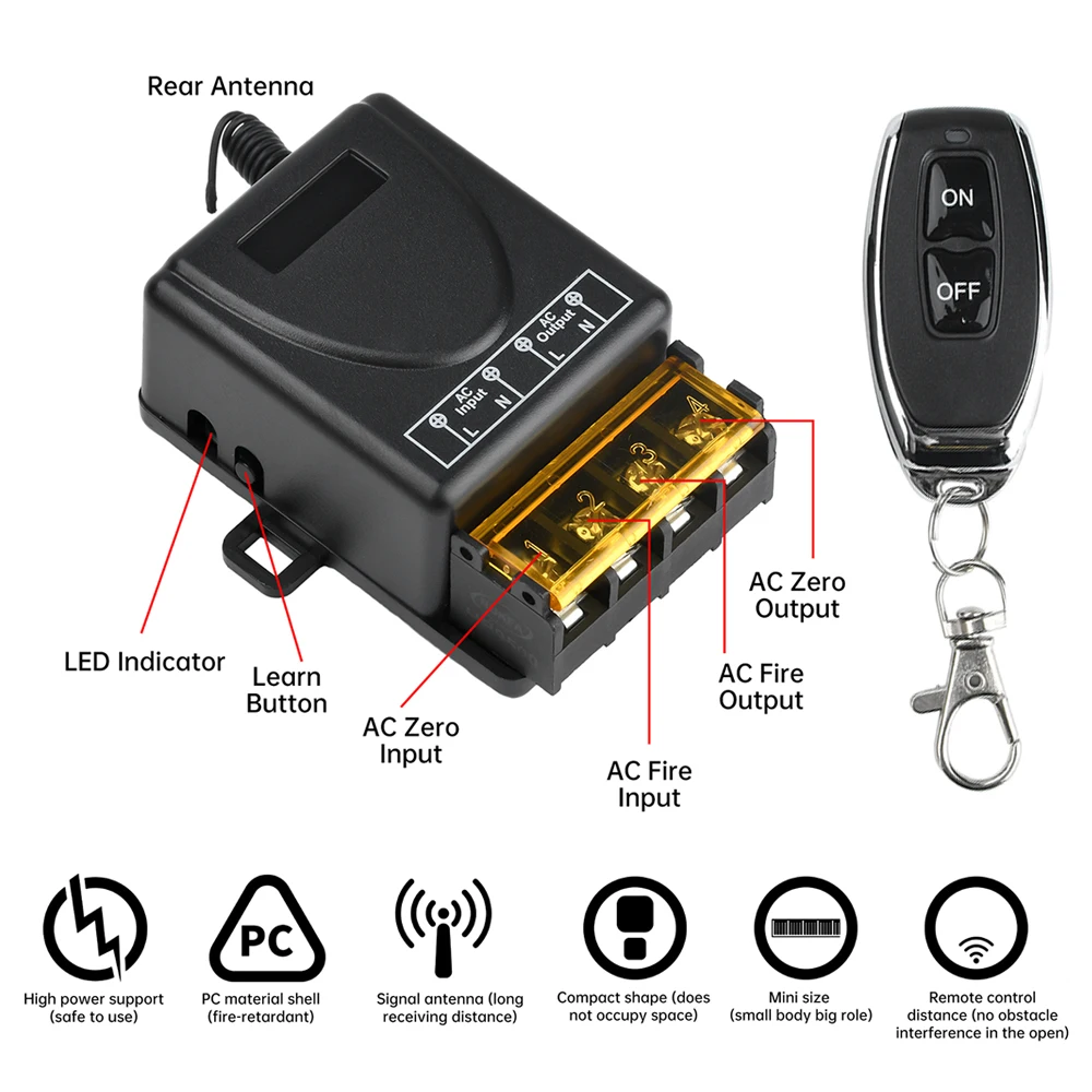 AC 85-250 В 40A беспроводной пульт дистанционного управления RF передатчик приемник ВКЛ/ВЫКЛ релейный контроллер для водяного насоса светодиодные фонари 433,92MH