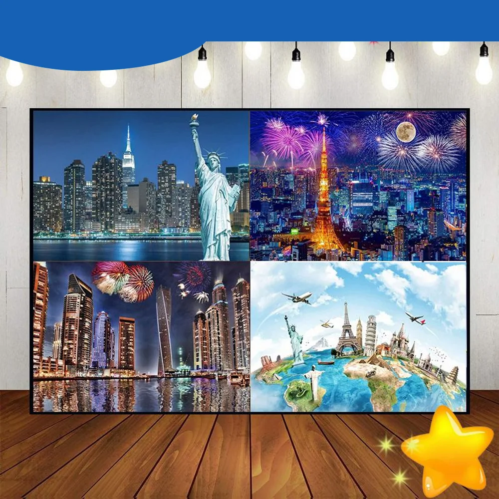 New York City Night Background Baby Shower Venice Water Photo the Statue of Liberty Custom Birthday Backdrop Decoration Party