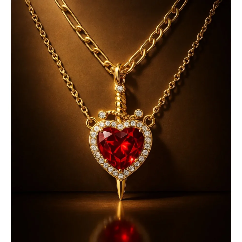 

Парные кулоны «Меч и Сердце» из позолоченного серебра 14K с цирконием, подарочный набор для влюбленных