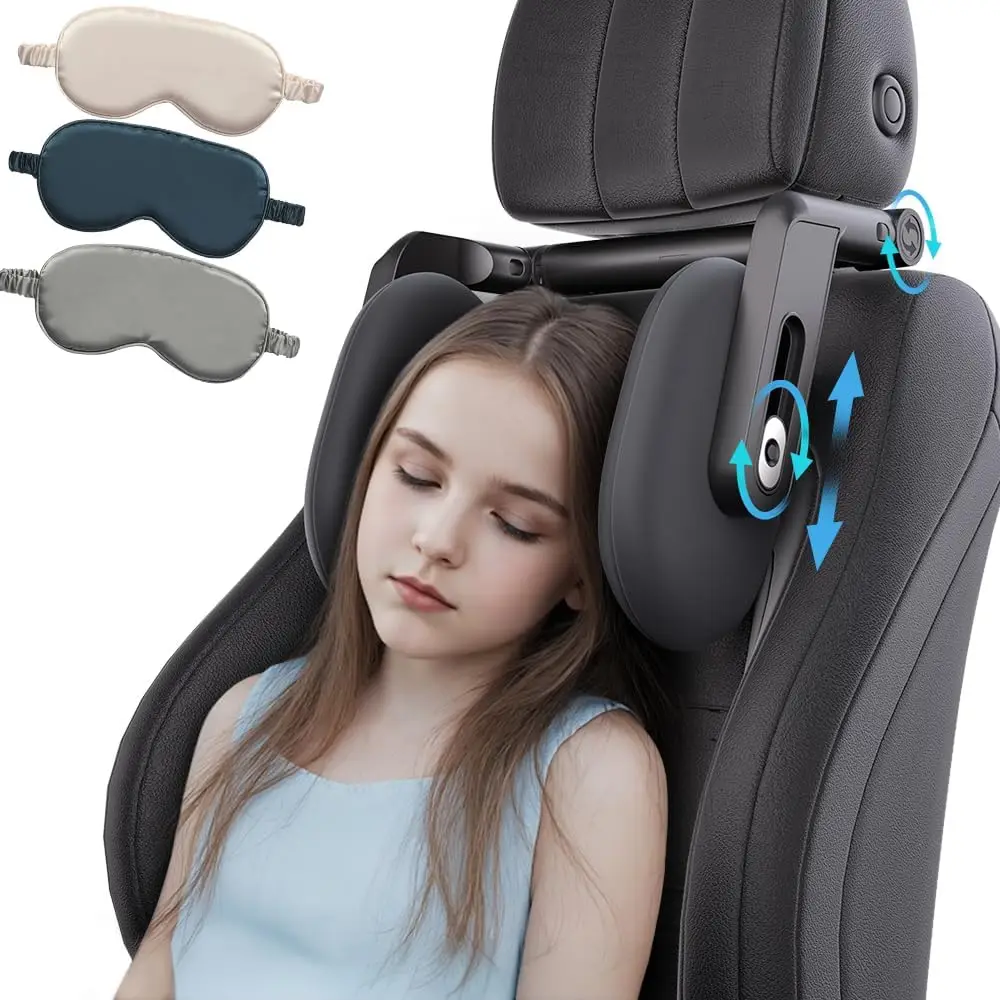 

Adjustable Memory Foam Car Headrest Pillow with Hook, 360° Rotating Neck Support for Travel Sleep