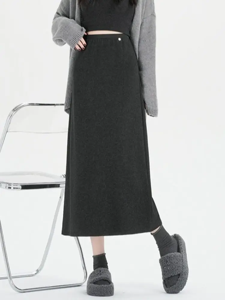 Elegant Split Office Pencil Skirt Ladies Fashion High Waisted Slim Patchwork Bodycon Skirts New Autumn Winter Woolen Skirt D882