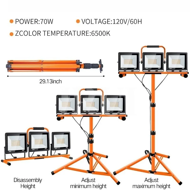 Portable LED Work Lights Tripod Floodlights & Outdoor Spotlights for Construction & Auto Repair