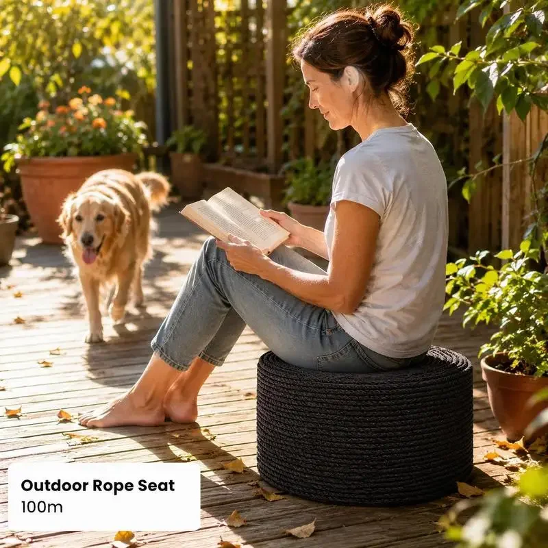Corde en jute 6 mm noire, 100% jute Tossa. Peut être utilisée pour le camping en plein air au bord du lac pour sécuriser les plateformes flottantes et les installations aquatiques temporaires.