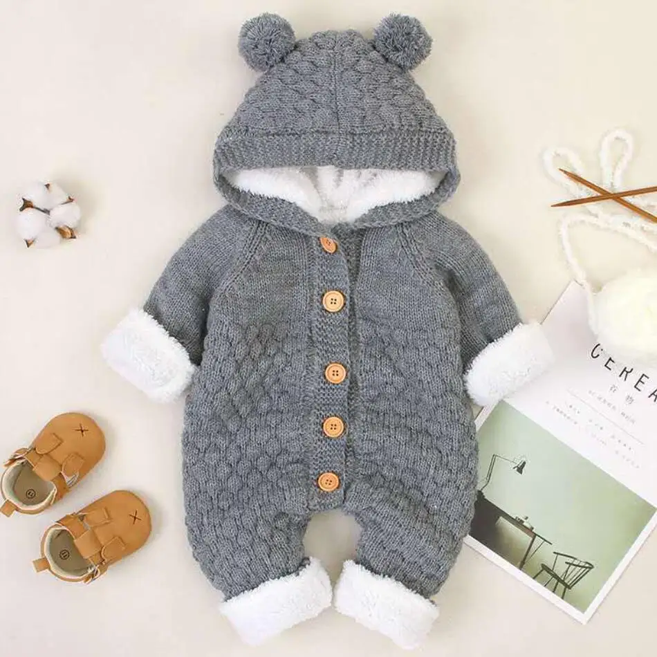 Newborn Baby Clothes Cardigan Hooded Rompers Autumn Winter Girl Boy Fashion Infant Costume Kids Toddler Cashmere Knit Jumpsuit