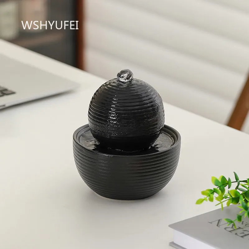 Ceramic Flowing Ornaments Circulating Water Fortune Decoration Living Room Office Desktop Landscape Feng Shui Ornament Crafts