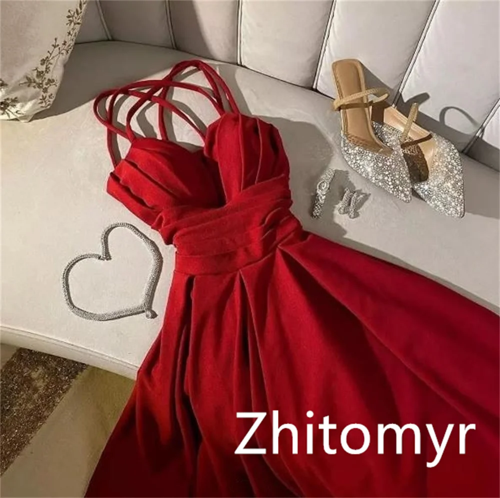 Ball Simple Sexy Spaghetti Strap A-line Cocktail Dresses Shirred Skirts Satin Prom فساتين سهرة فخمه 2023 مناسبة حسب ال