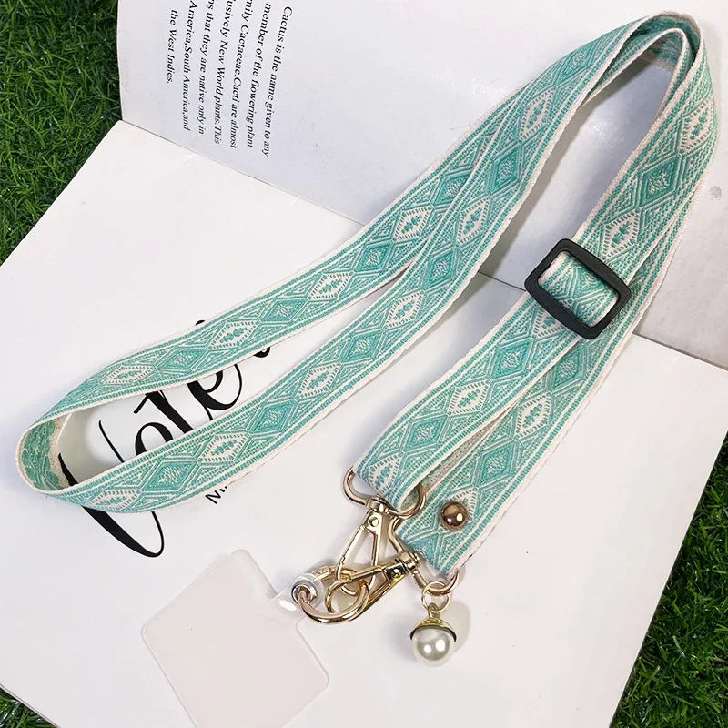 Mobile Phone Hanging Rope Ethnic Style Diamond Pattern Pearl Pendant Long Diagonal Hanging Rope Phone Case Anti Loss Lanyards