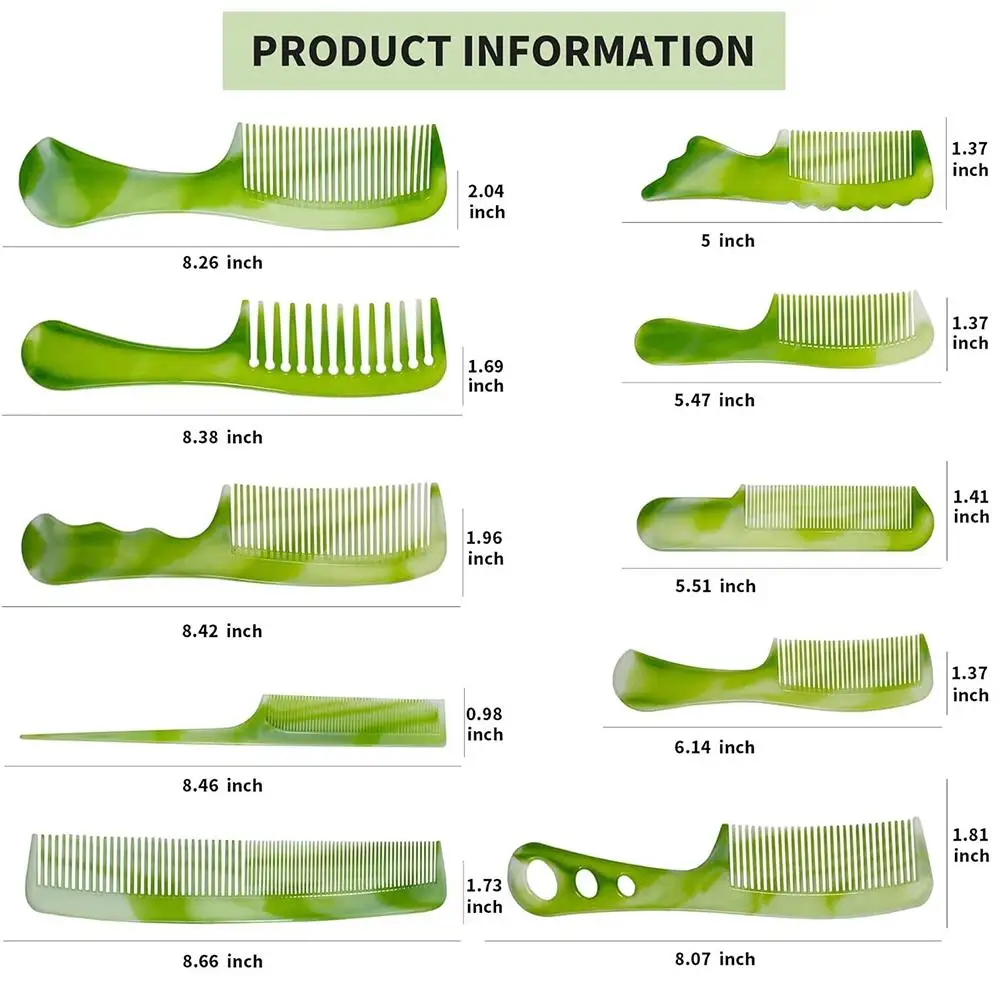 10 шт. утолщенная пластиковая расческа с имитацией коровьего сухожилия и нефрита, бытовая антистатическая массажная расческа с широкими зубьями и мелкими зубьями