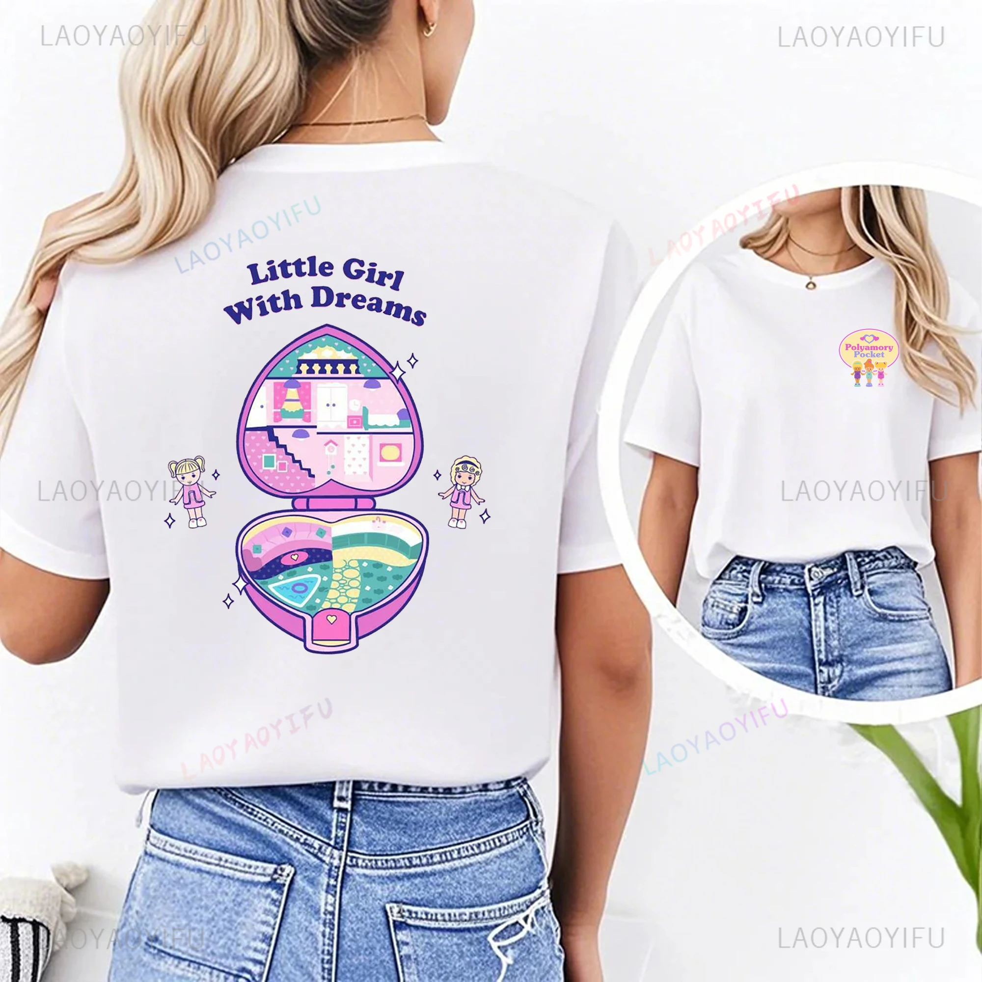 بولي جيب تي شيرت مطبوع لطيف بولي جيب بلايز بولي جيب الكرتون تي شيرت النمط الكلاسيكي الصيف للجنسين الشارع الشهير تيز