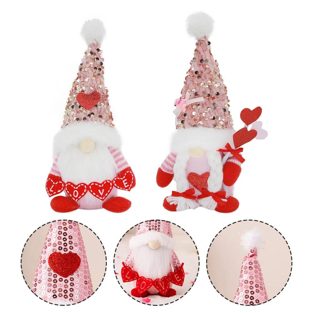 

2 шт. розовых гномов-пар для декора, украшение ко Дню святого Валентина, из нетканого материала, для спальни, настольное украшение, мультяшные гномы, подарки