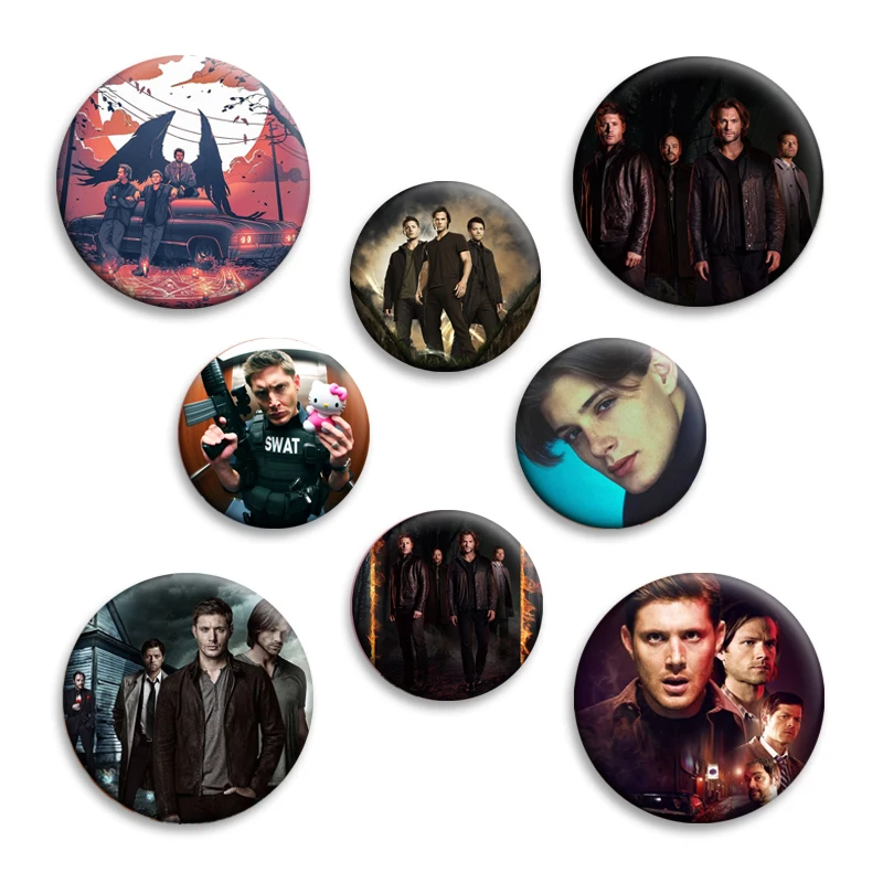 32/58mm Anime Supernatural Dean/Sam Winchester‌ Characters Badge Soft Button Pins Round Brooch on Backpack Clothing Decor Gifts