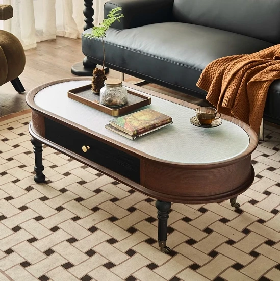 

The product can be customized. French retro solid wood coffee table removable home light luxury