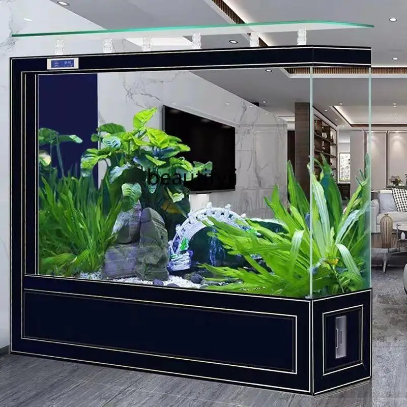 S7486 ss Fish Tank Living Room Glass Temperature Display Intelligent Large Light Luxury Home Floor Side Filter Aquarium Change W