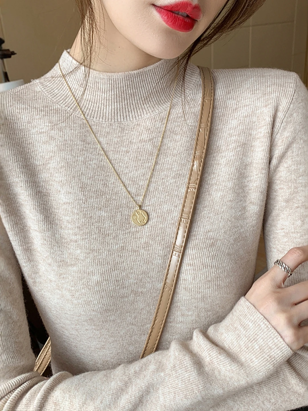 

Women's Knitted Base Layer irt f High Collar Sweater Casual Sle Slim Fit Long Sve Winter Inner Wear plus Size