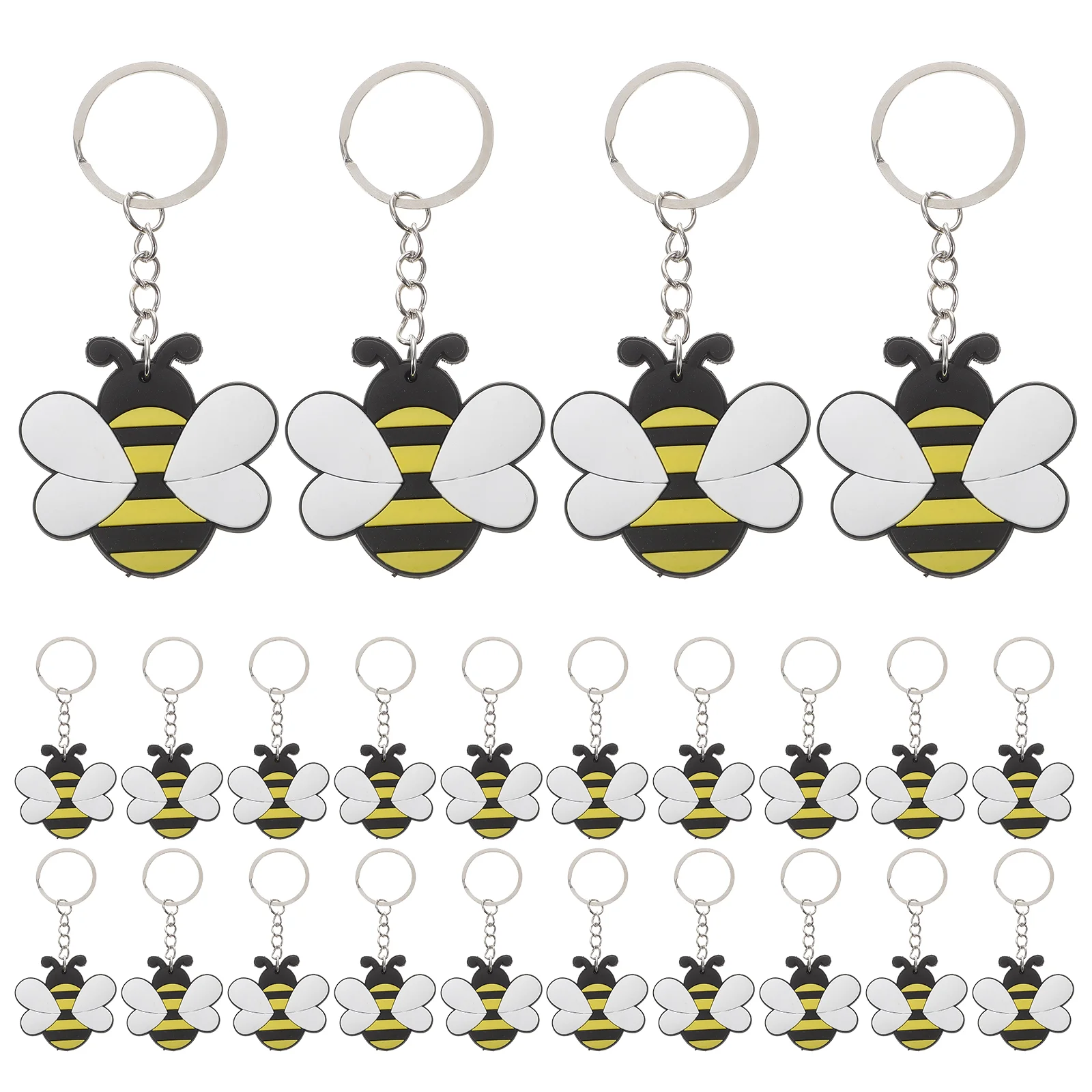 

24 Pcs Bee Keychain Cartoon Metal Ring Decor Novelty Keyring Bag Pendant Purse Decors