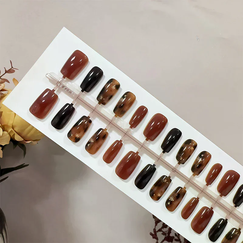 30pcs Press On Nails Autumn Winter Caramel Amber Shading Decoration Wearable False Nails Full Cover Nail Tips Art