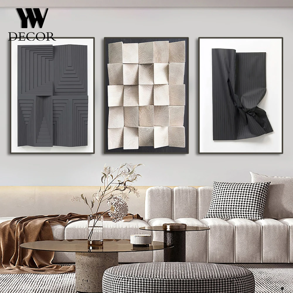 Nordic Style Geometry Origami Grey Black Color Print Canvas Paintings Wall Art Pictures For Living Room Decor