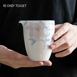 210ml Chinese Ceramic Fair Cup Cha Hai Handmade Three-dimensional Relief Flowers Teacup Household Porcelain Tea Set Accessories