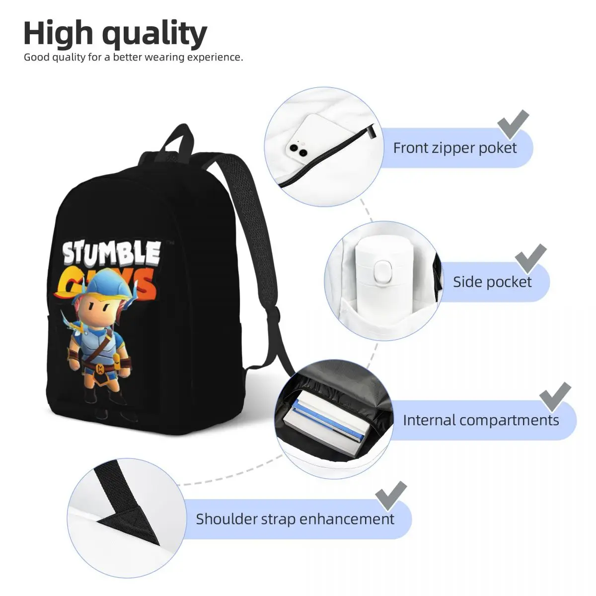 Stumbleguys-mochila Valkyrie de estilo gladiador para estudiantes, bolsa de lona con bolsillo, para videojuegos, para escuela secundaria