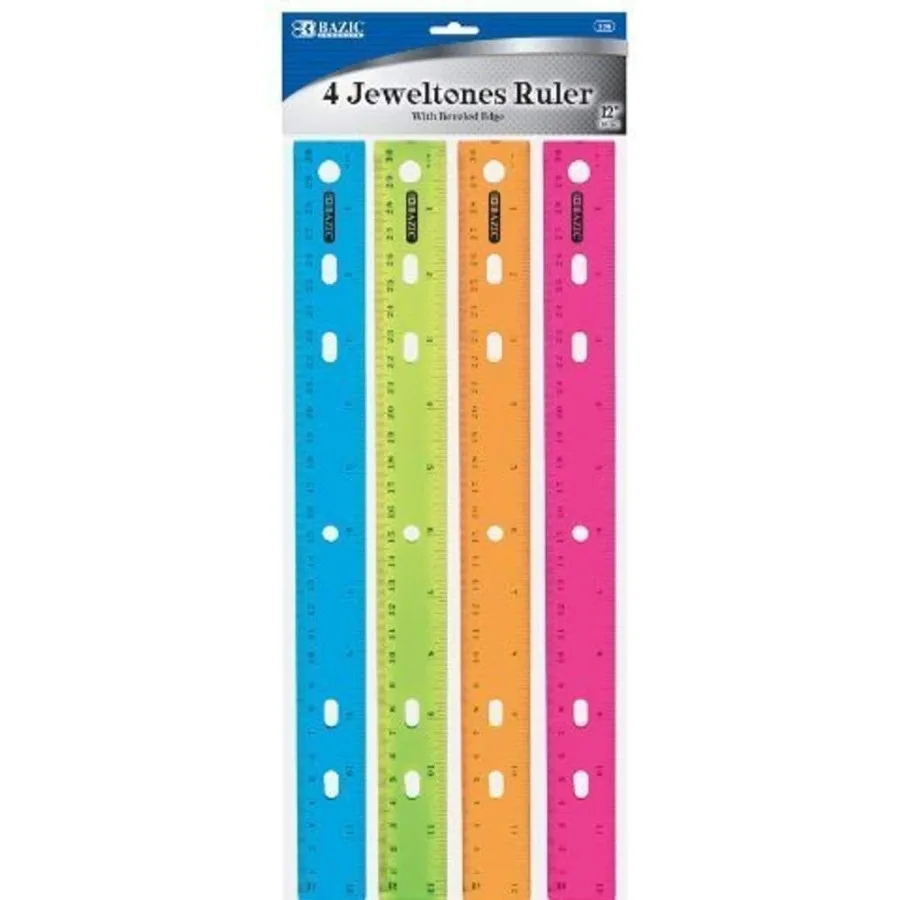 Colorful Ruler 4-Pack 12 Inch - Plastic Metric Centimeter Inch School Rulers