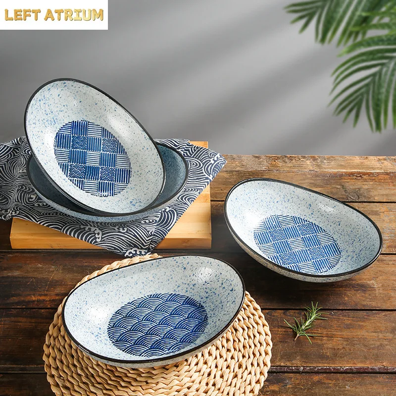 Japanese-style Sea Ripples Ingot Bowl Oval Noodle Bowl Creative Salad Bowl Special Ceramic