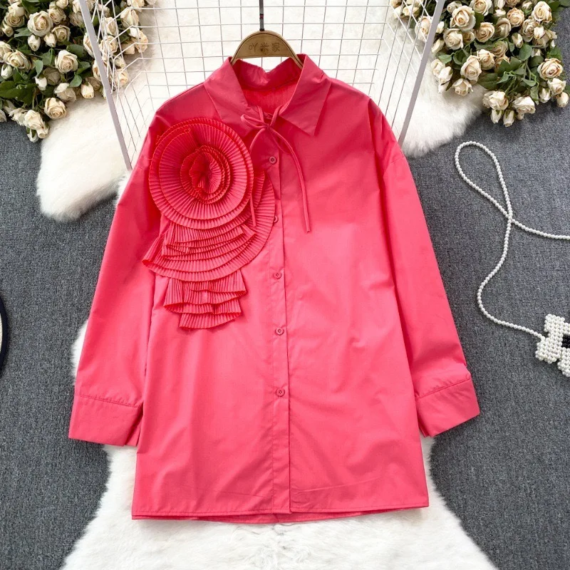 

Однотонные весенне-осенние рубашки и блузки с 3D цветами, винтажные корейские модные женские топы, элегантные милые вечерние Blusas Mujer