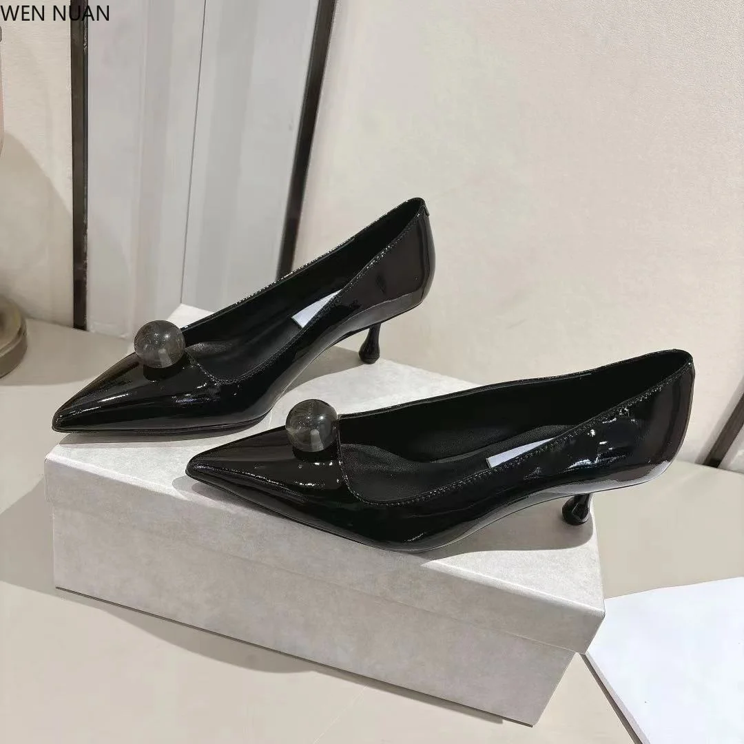 New style round-bottom waterdrop heel women's leather shoes for European and American fashion, women's single shoes
