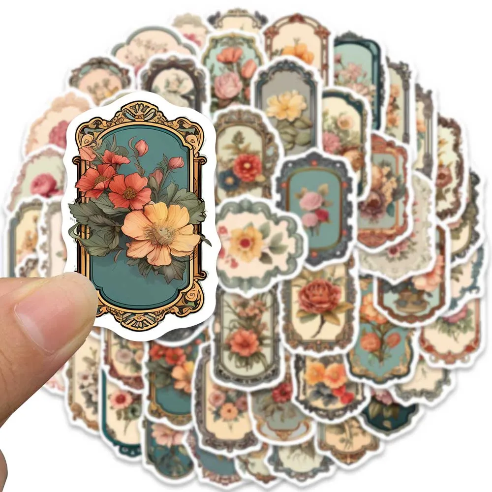 50pcs Retro Flowers Aesthetic Graffiti Stickers For Luggage Guitar Skateboard Bicycle Car Waterproof Vinyl Laptop Decals